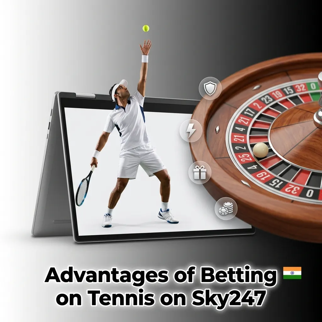 Sky247 tennis betting platform showing live odds, mobile app interface, and multiple betting market options