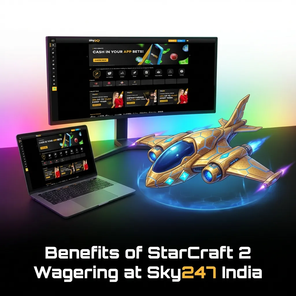 Sky247 India betting platform interface showing StarCraft 2 wagering options with UPI and mobile app features
