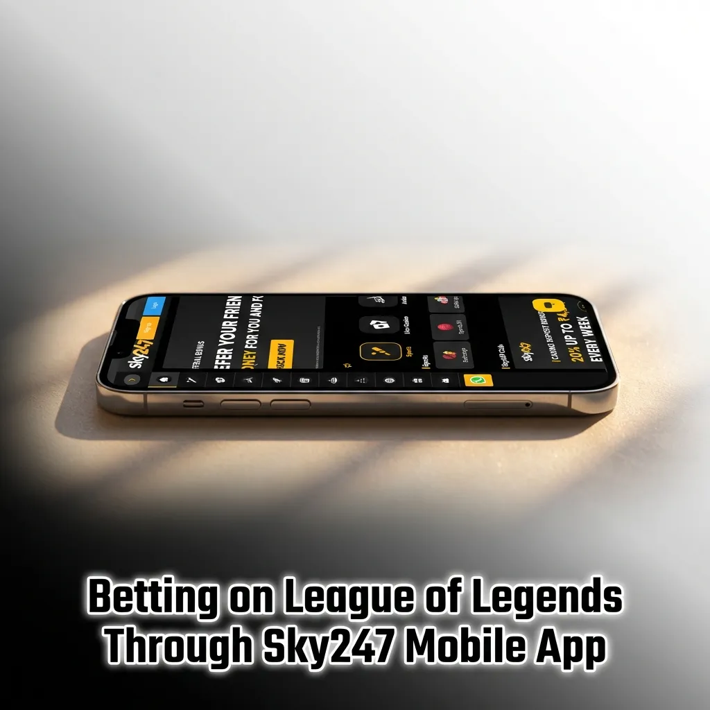 Sky247 mobile app interface showing League of Legends betting markets and live odds on smartphone screen