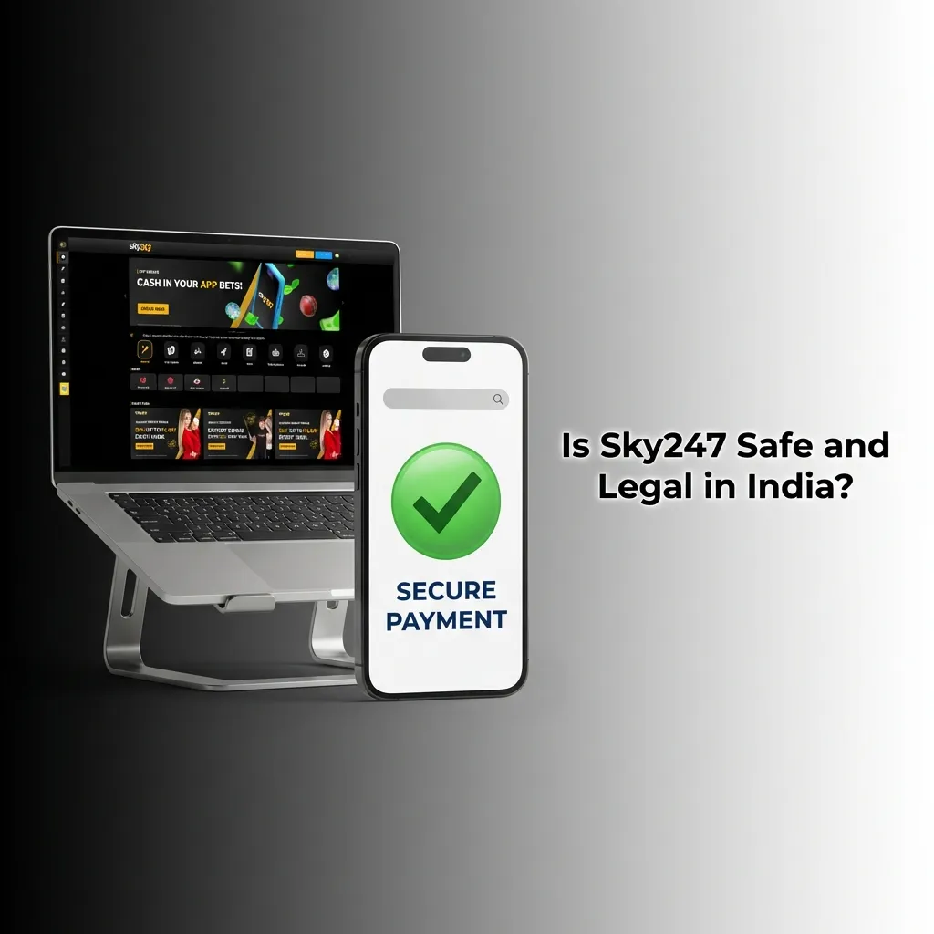 Sky247 online betting platform displayed on mobile device showing secure login page and gaming license information