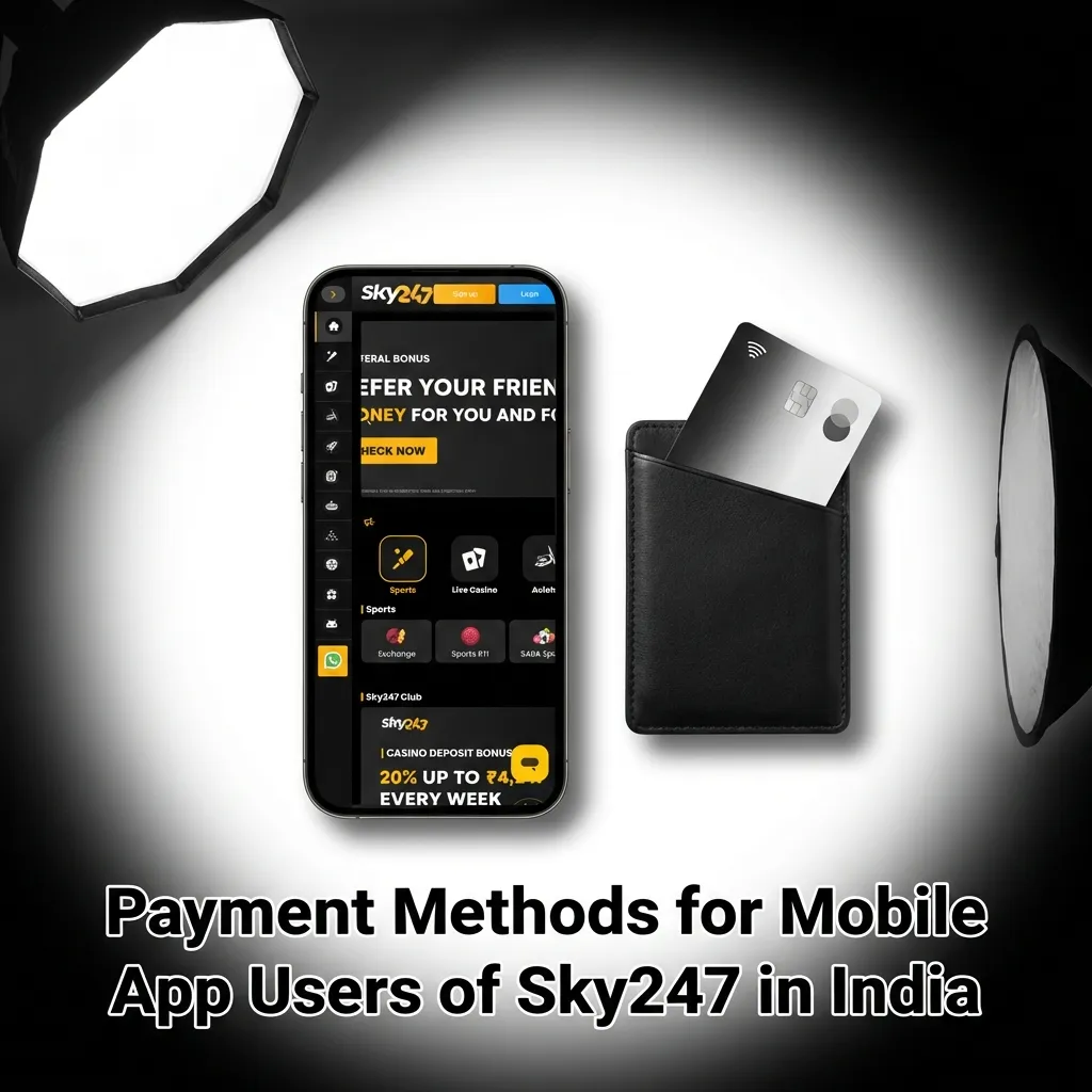 Sky247 India mobile app payment options including UPI, IMPS, NetBanking, and crypto with deposit and withdrawal limits
