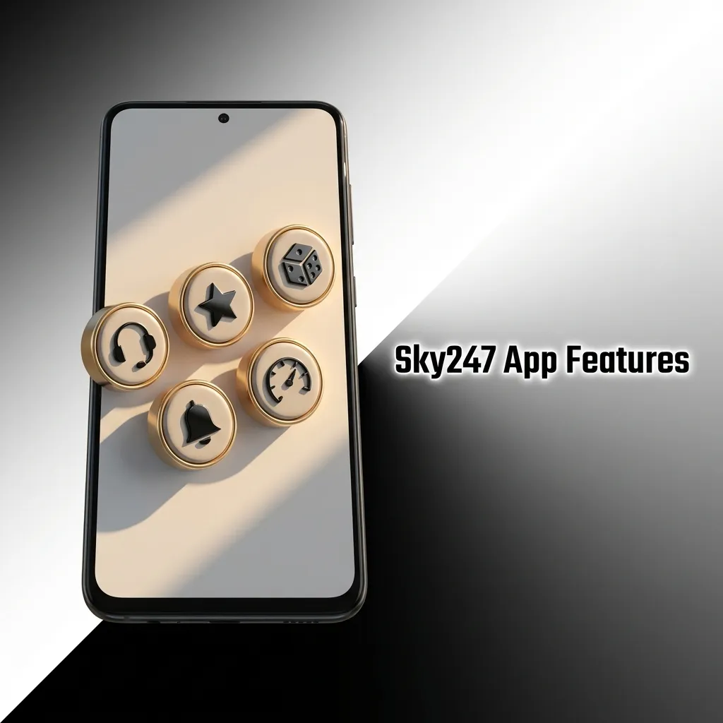 Sky247 app interface showing sports betting, casino games, live streaming, and payment options on mobile screen