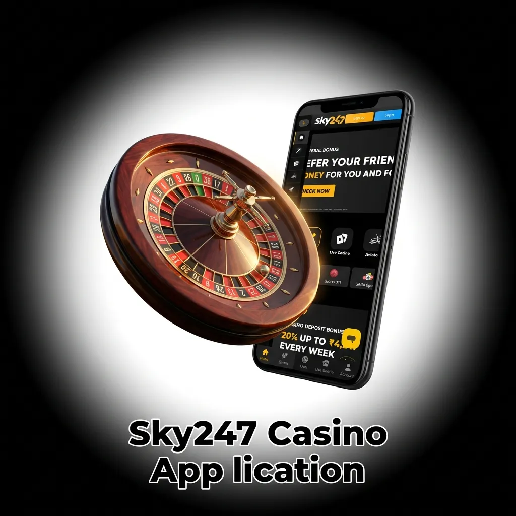 Sky247 Casino mobile app interface showing live dealer games, slots, and table games with easy navigation menu