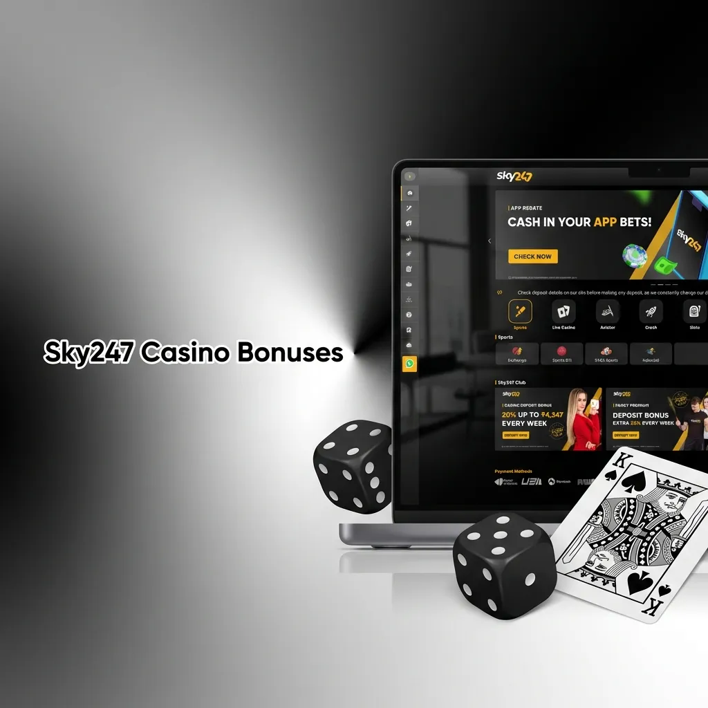 Sky247 Casino promotional bonuses including deposit rewards, app cash drops, bank transfer extra, and cryptocurrency boost