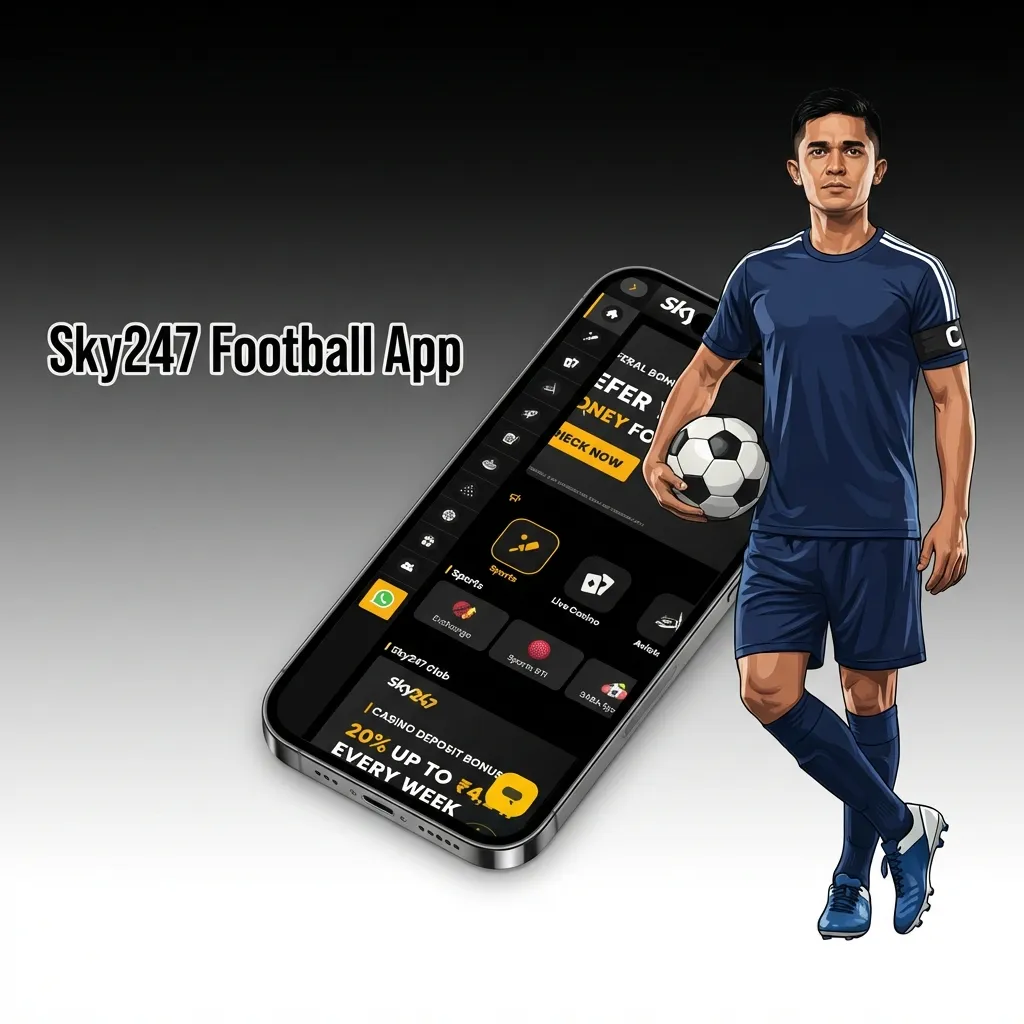 Sky247 Football App interface showing live match betting options and in-play features on a mobile device screen