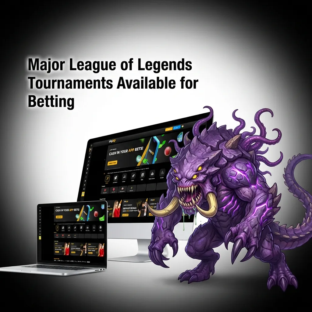 Professional League of Legends tournament logos including Worlds, MSI, LCK, LPL, and LEC championships available for betting