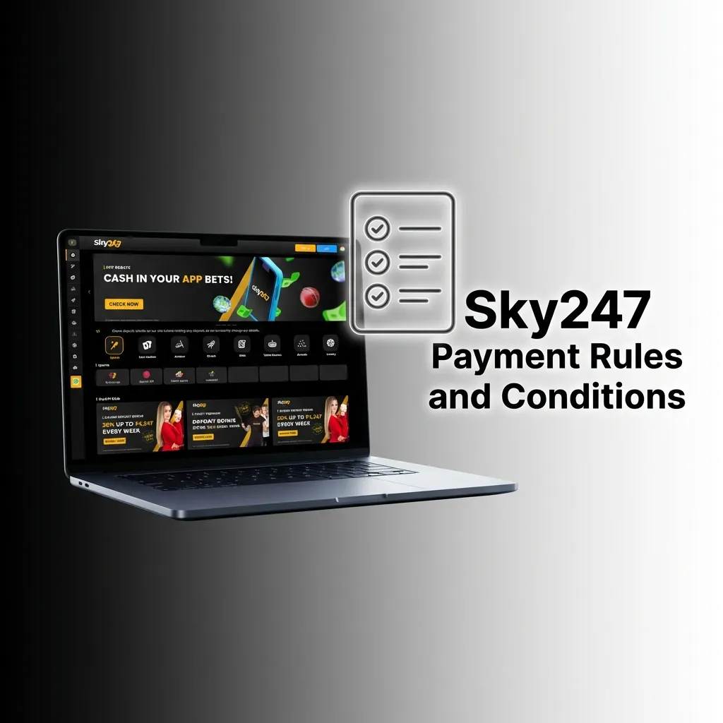 Sky247 payment rules interface showing verification requirements, withdrawal limits, and transaction conditions