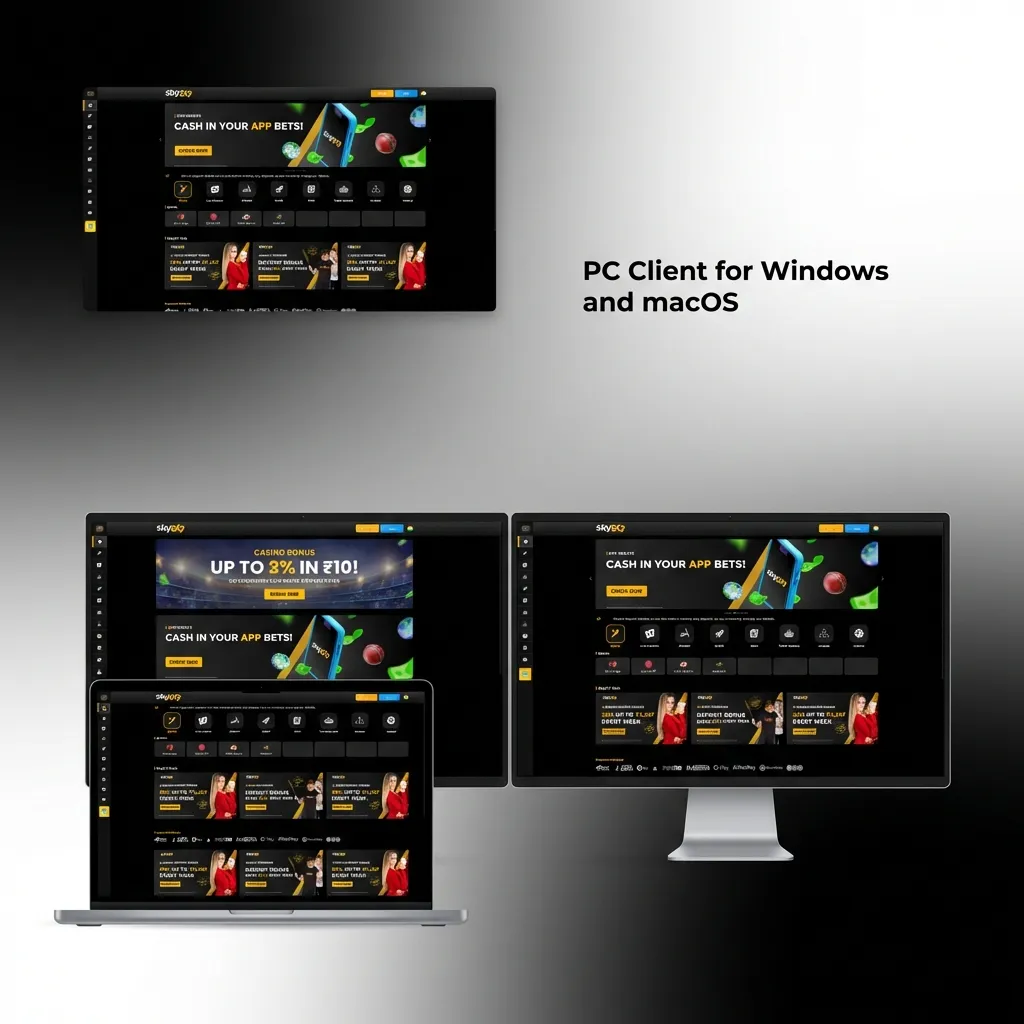 Sky247 website displayed on desktop computer showing betting and casino options accessible via web browser