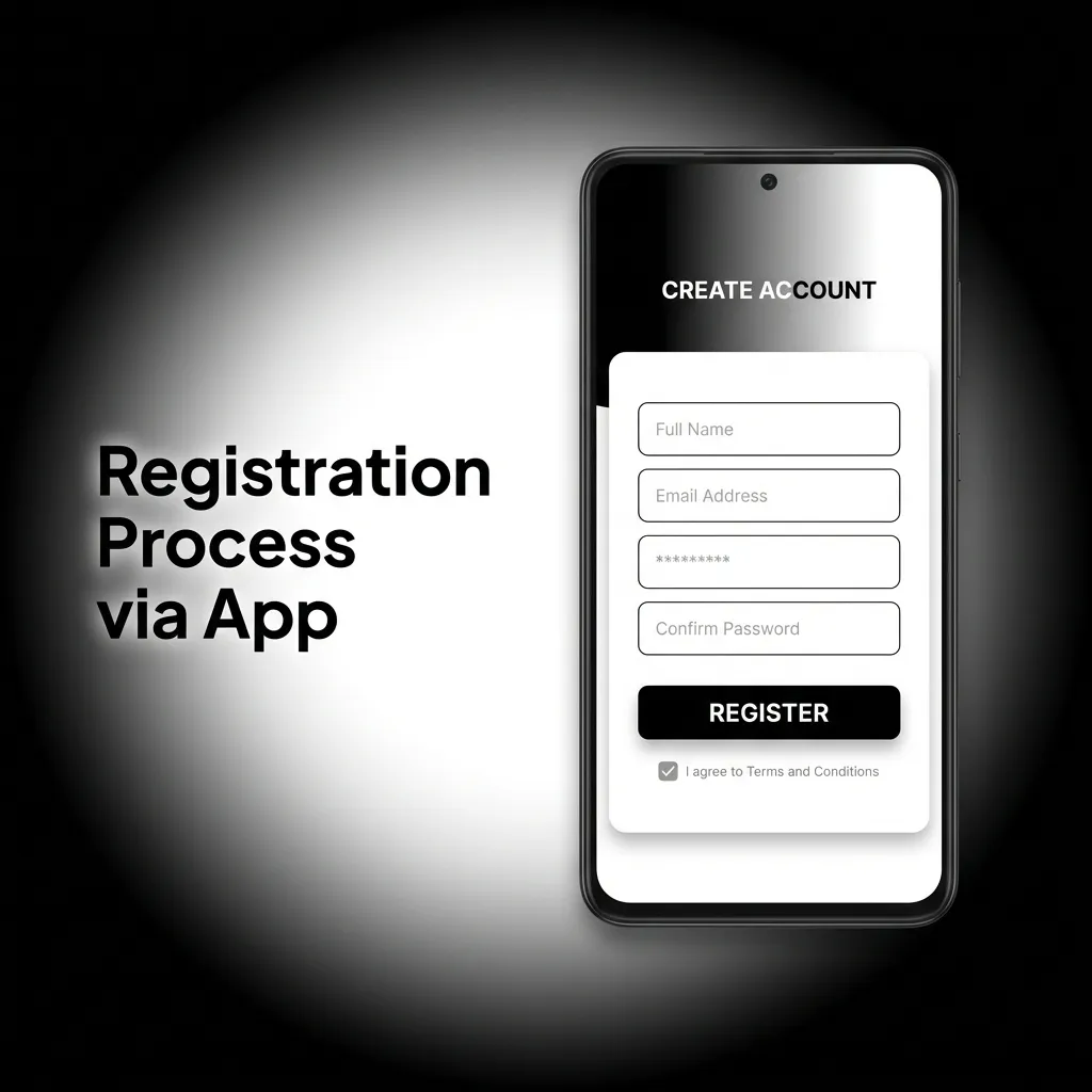 Mobile app registration screen showing step-by-step account creation process with phone verification and user details