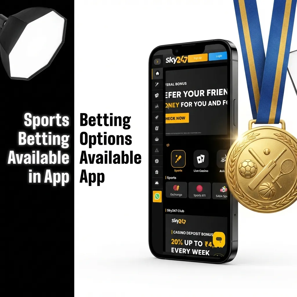 Sky247 app interface showing multiple sports betting options including cricket, football, tennis, and other sports