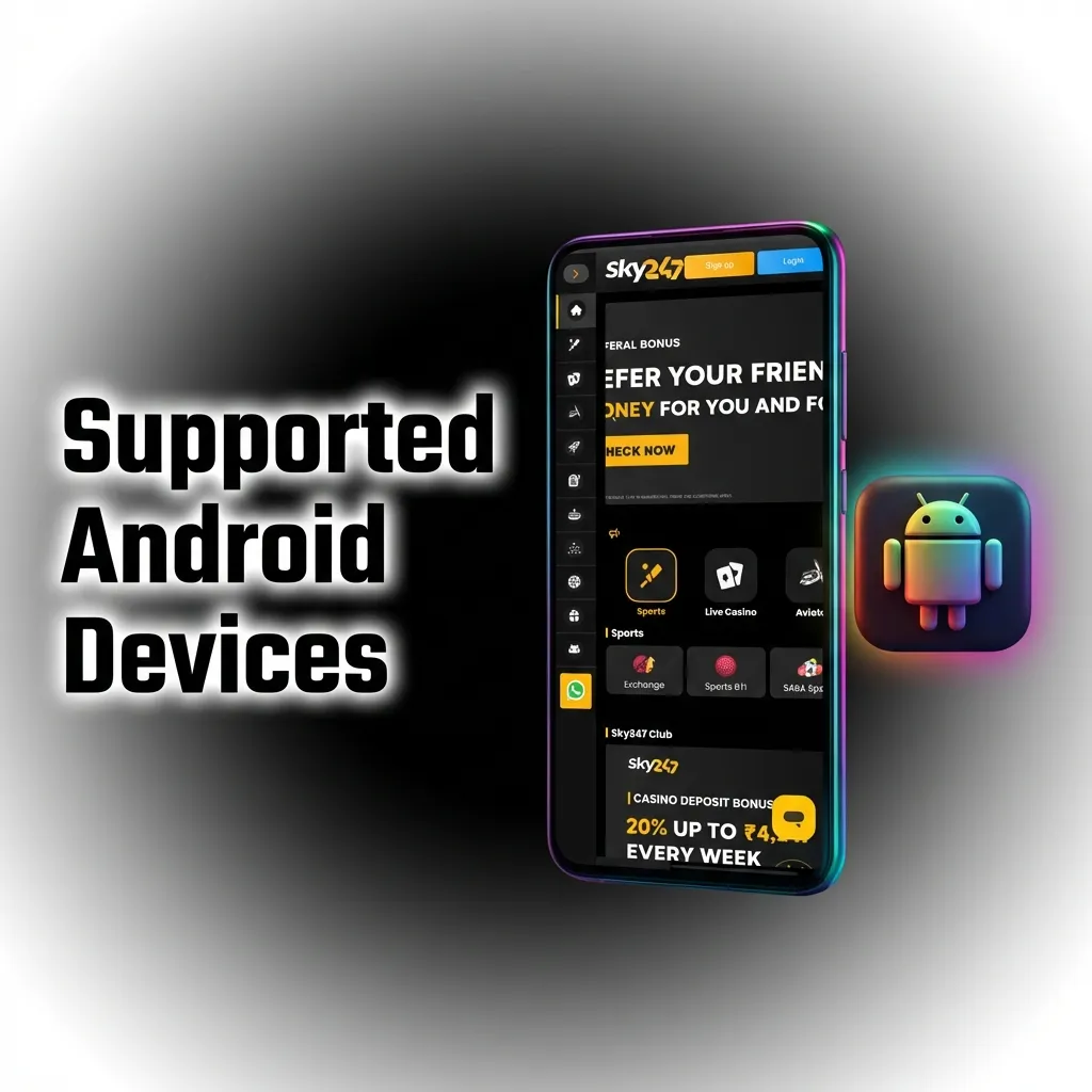 List of compatible Android smartphones and tablets for Sky247 app including Samsung, OnePlus, Xiaomi, and Google Pixel models