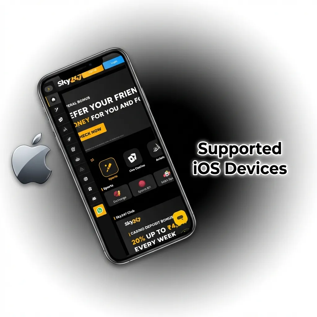 Sky247 app compatible iOS devices including iPhone 14 Pro Max, iPhone 13, iPad Pro, and iPod Touch models