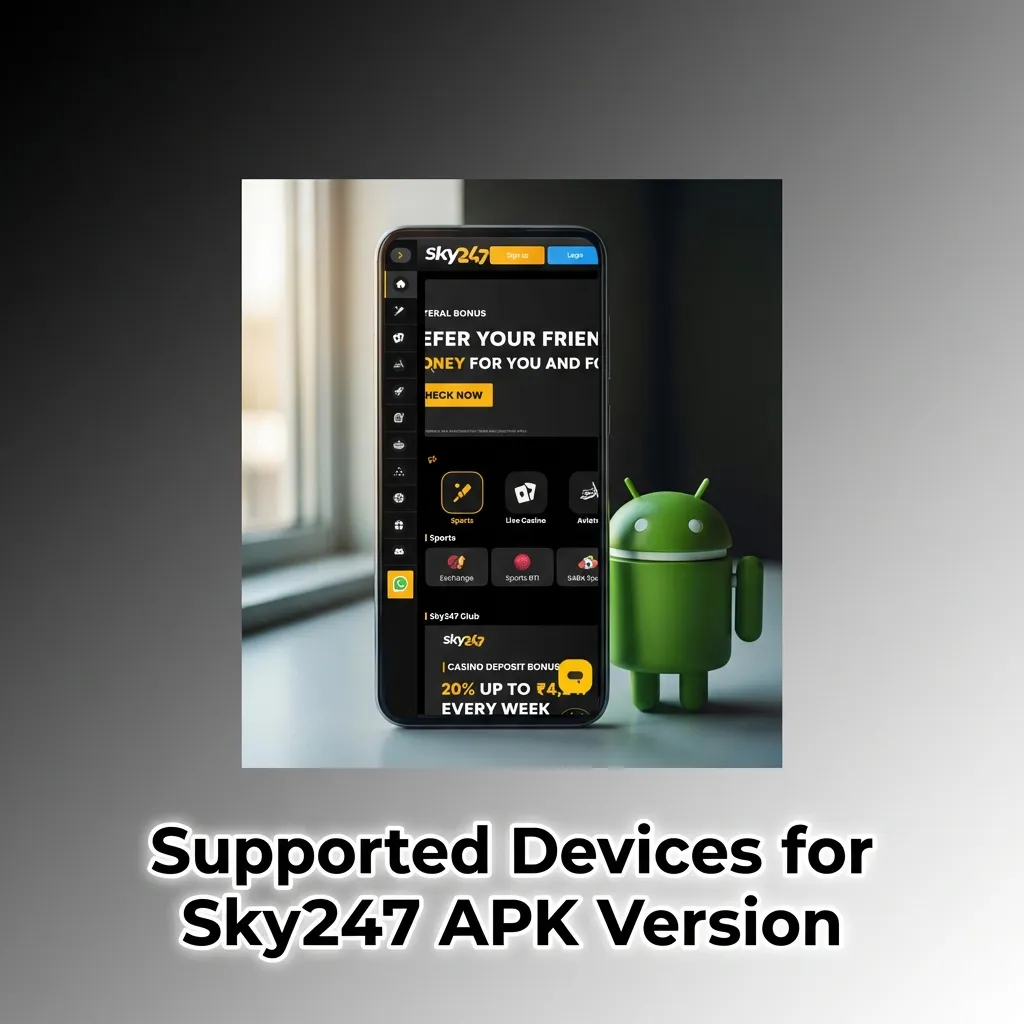Table showing Sky247 APK compatibility with popular Android phones from Samsung, OnePlus, Xiaomi, Oppo, and other brands.