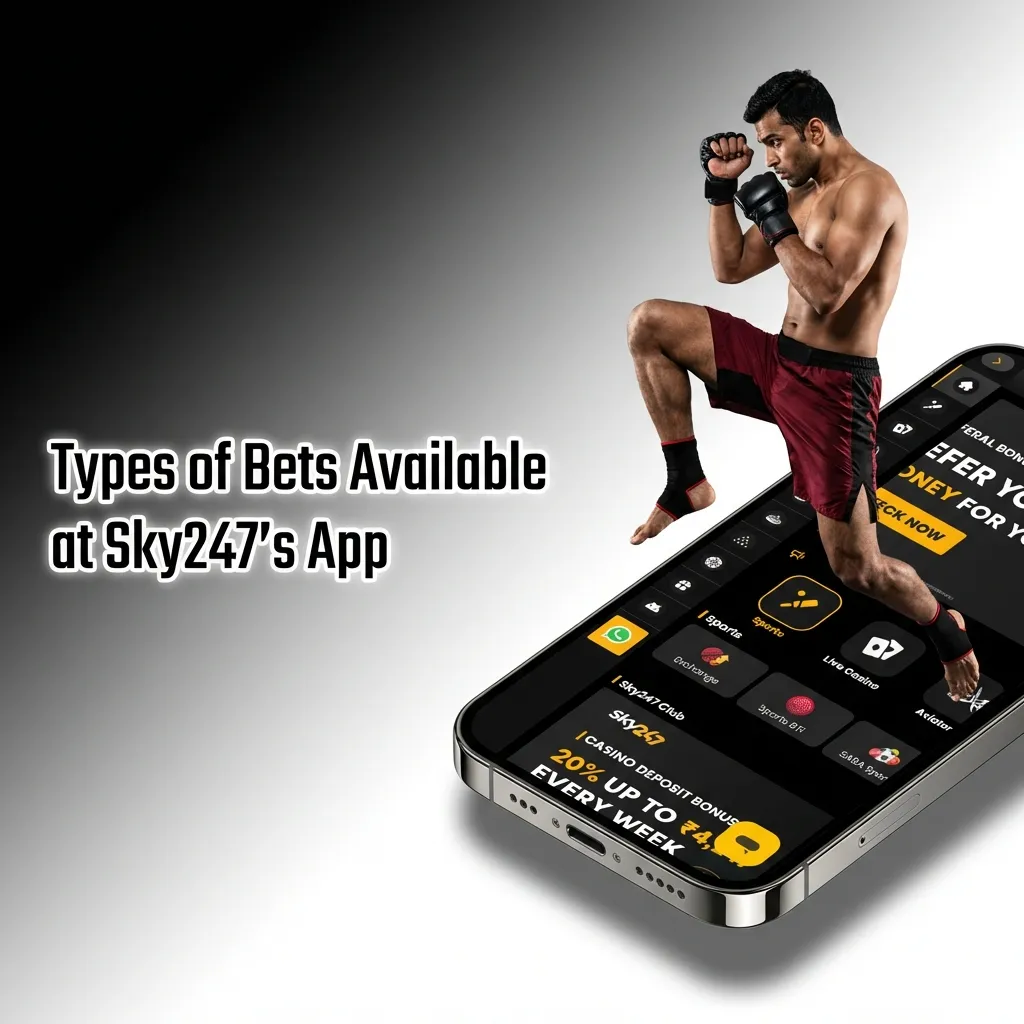 Sky247 app betting options including single bets, accumulators, trebles, system bets, and line bets displayed