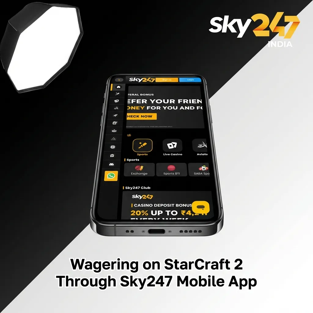 Mobile app interface showing StarCraft 2 betting options and match odds on Sky247 esports platform