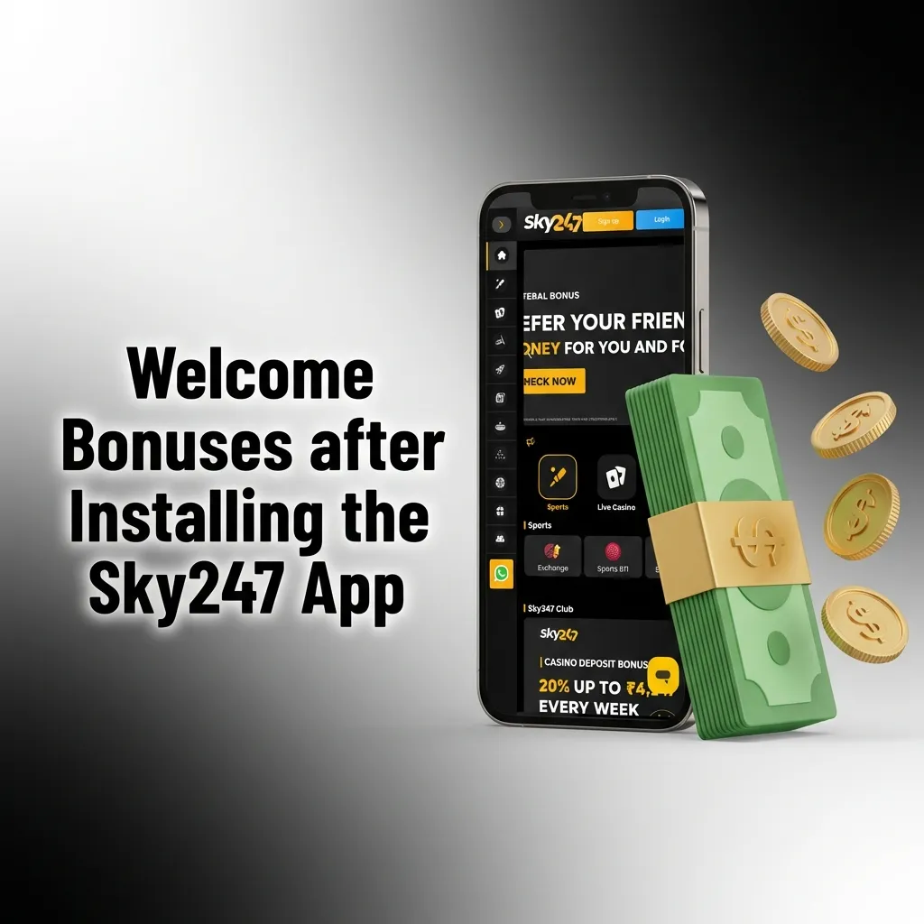 Sky247 app welcome bonuses including cashback, deposit offers, and weekly rewards for new users up to ₹10,247.