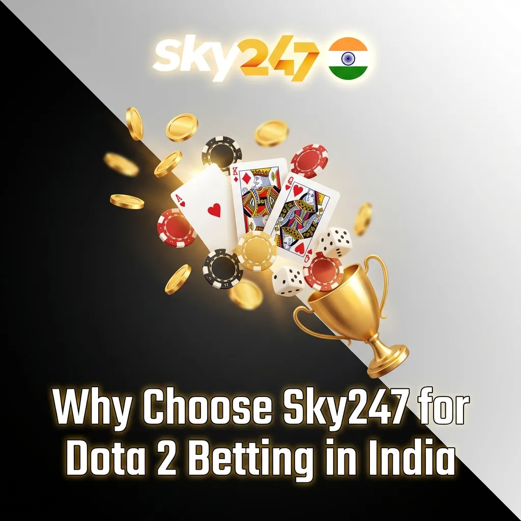 Sky247 platform interface showing Dota 2 betting options with Indian rupee payment methods and bonus offers for players