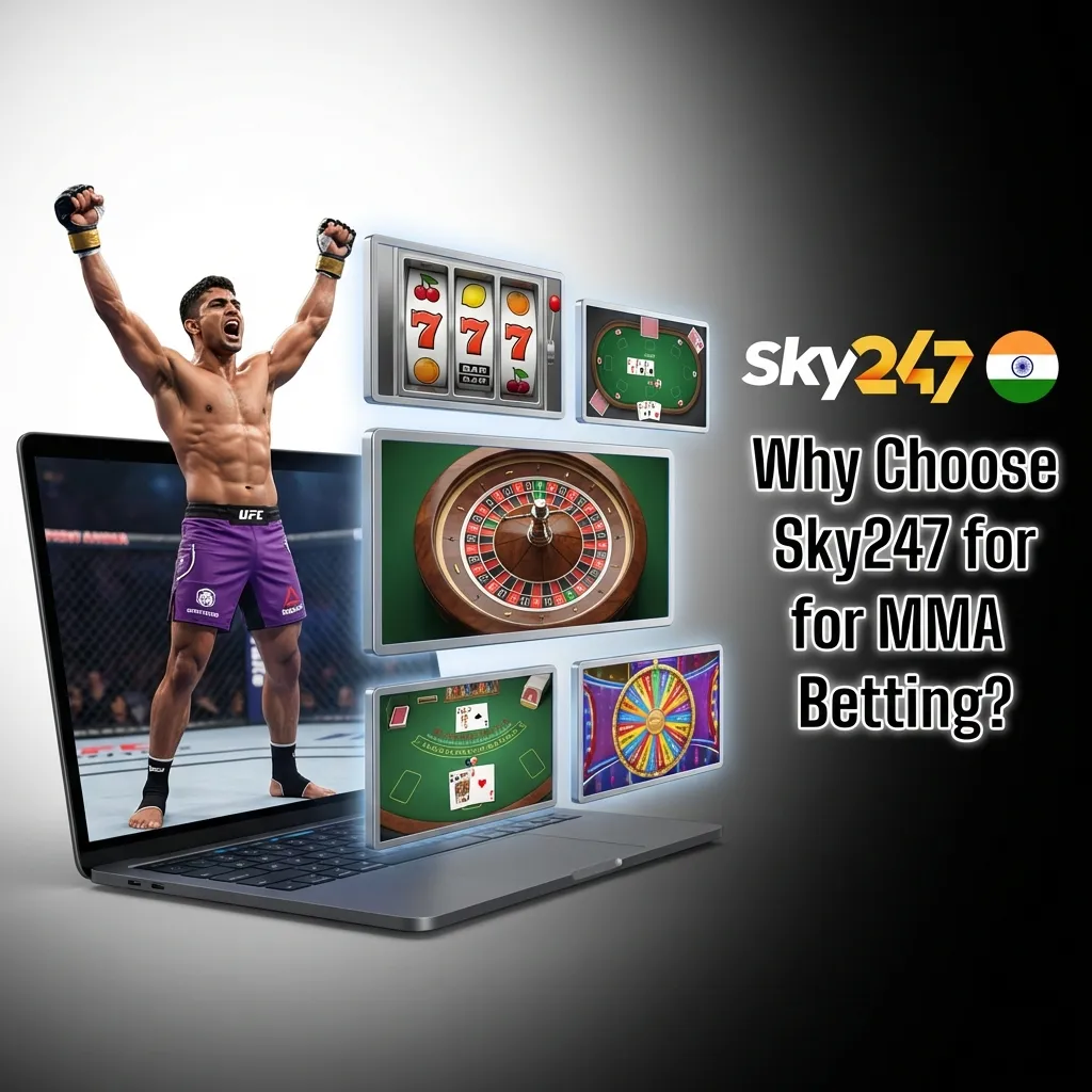 Sky247 MMA betting platform showing live odds, payment methods, and mobile interface for UFC fights
