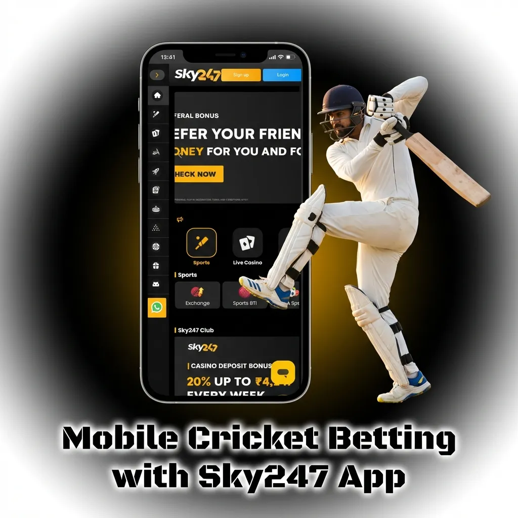 Sky247 mobile app interface showing cricket betting markets and live odds on smartphone screen